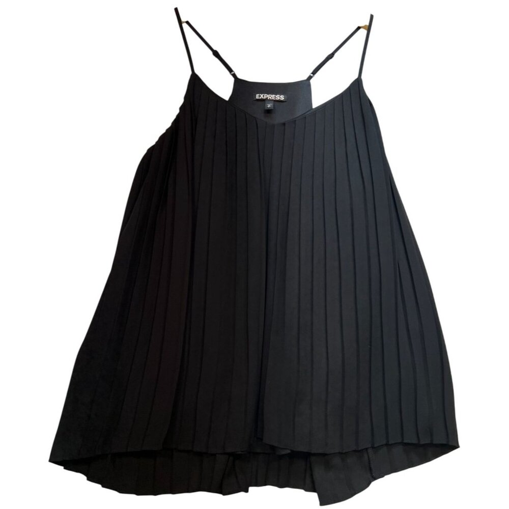 Express Women's Pleated Racerback Strappy Cami Tank Top Sleeveless Size S Black